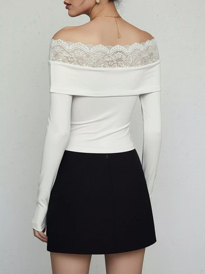 Lace Detail Off-Shoulder Long Sleeve Bodysuit