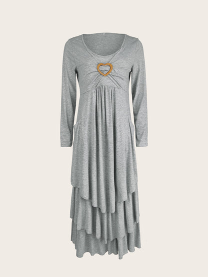 Full Size Heart-Decor Layered Midi Dress Plus Size