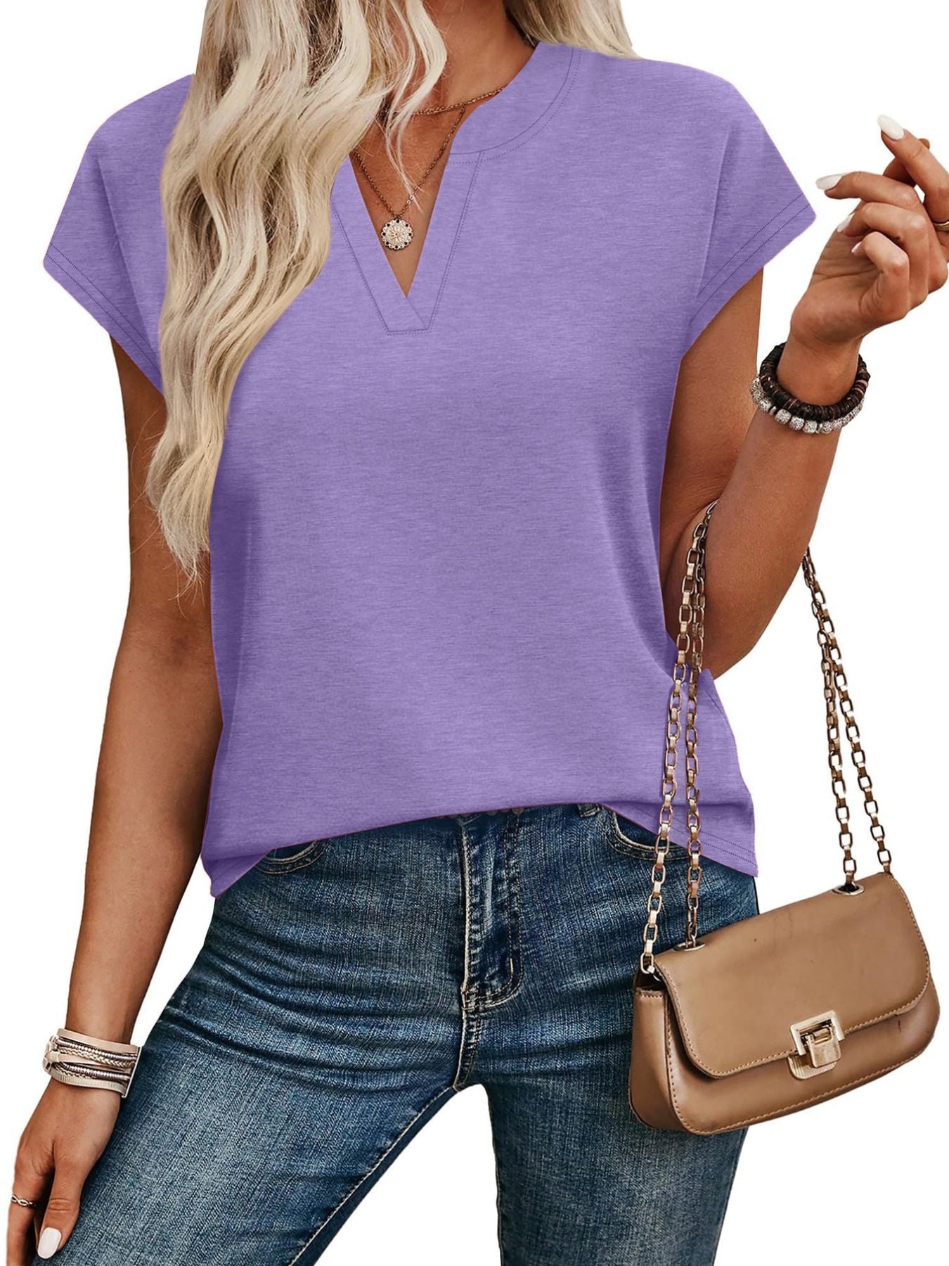 Notched Short Sleeve T-Shirt