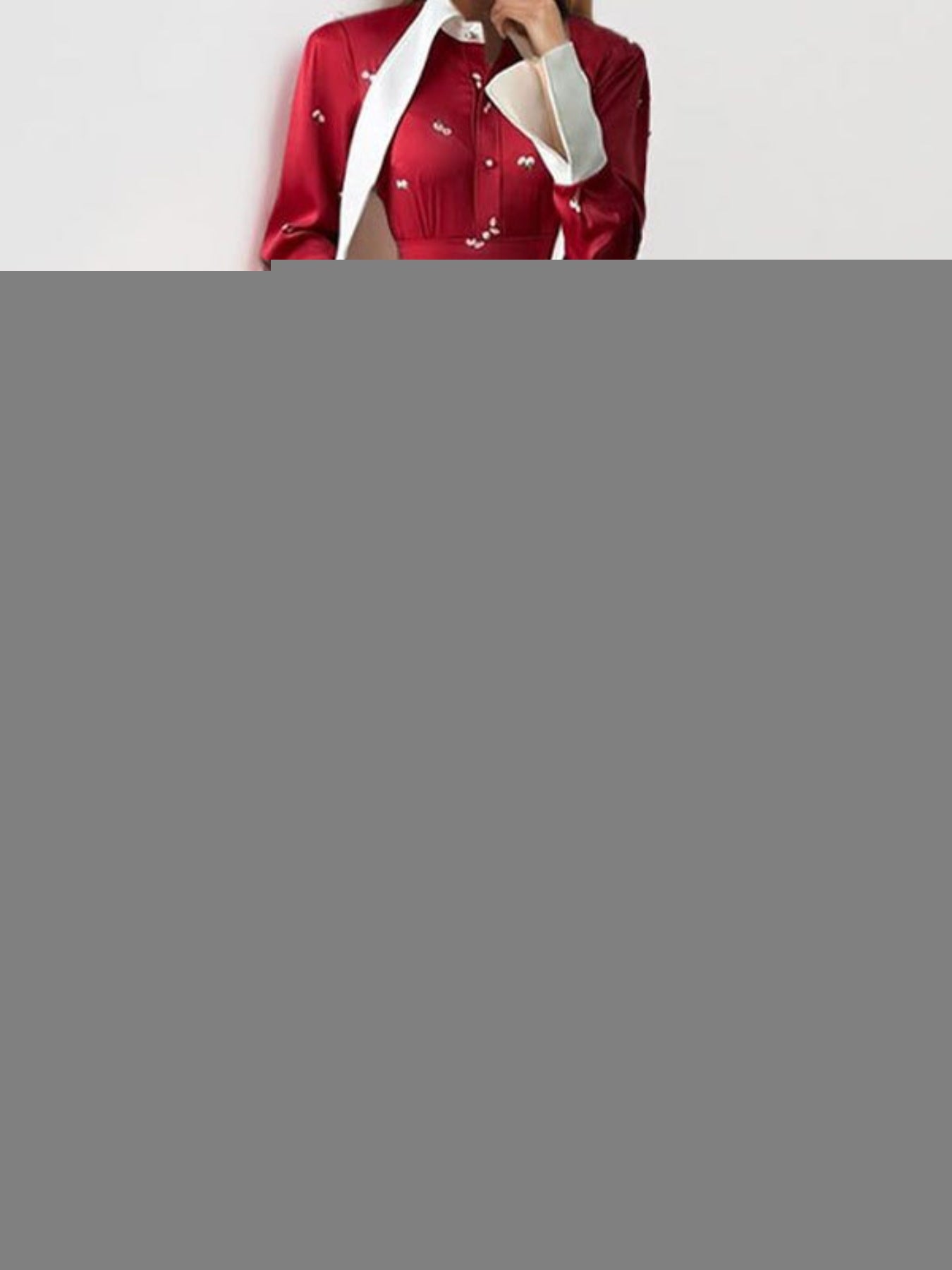 Full Size Contrast Collar Long Sleeve Midi Dress Plus Size