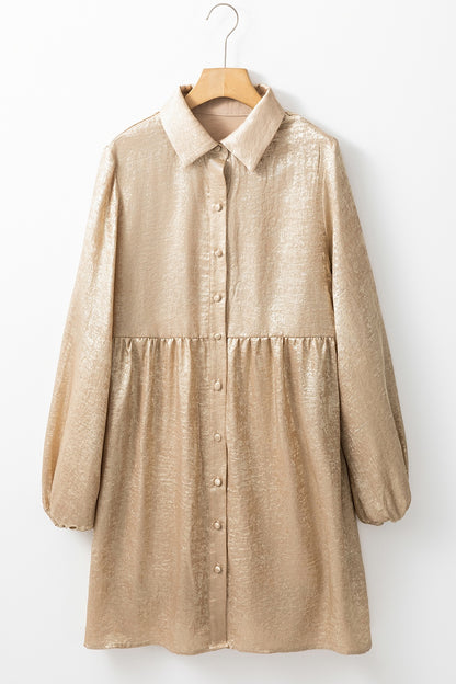 Button Front Balloon Sleeve Mini Dress