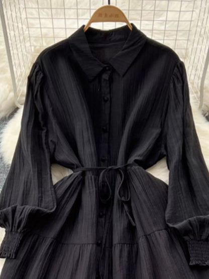 Button Down Tiered Long Sleeve Dress