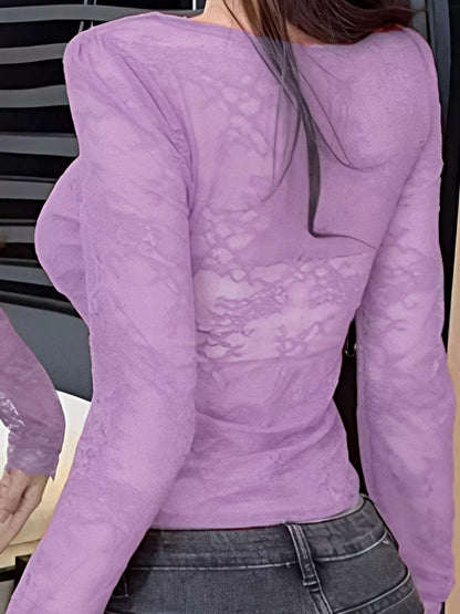 Tie Front Long Sleeve Lace Top