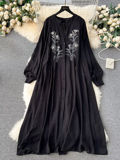 Floral Button Front Long Sleeve Dress