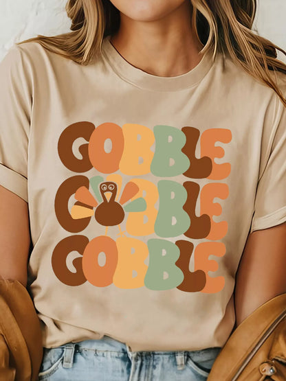GOBBLE Turkey Graphic Thanksgiving Round Neck Tee