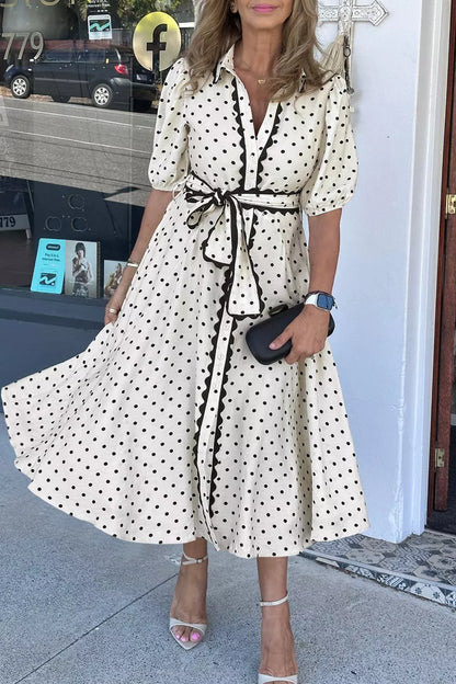 Polka Dot Half Sleeve Midi Dress